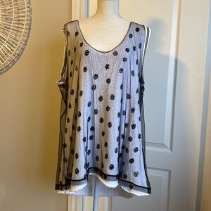 Katherine Barclay - Knit Polka Dot Tank with Mesh Overlay​​​​​​​​​​​​